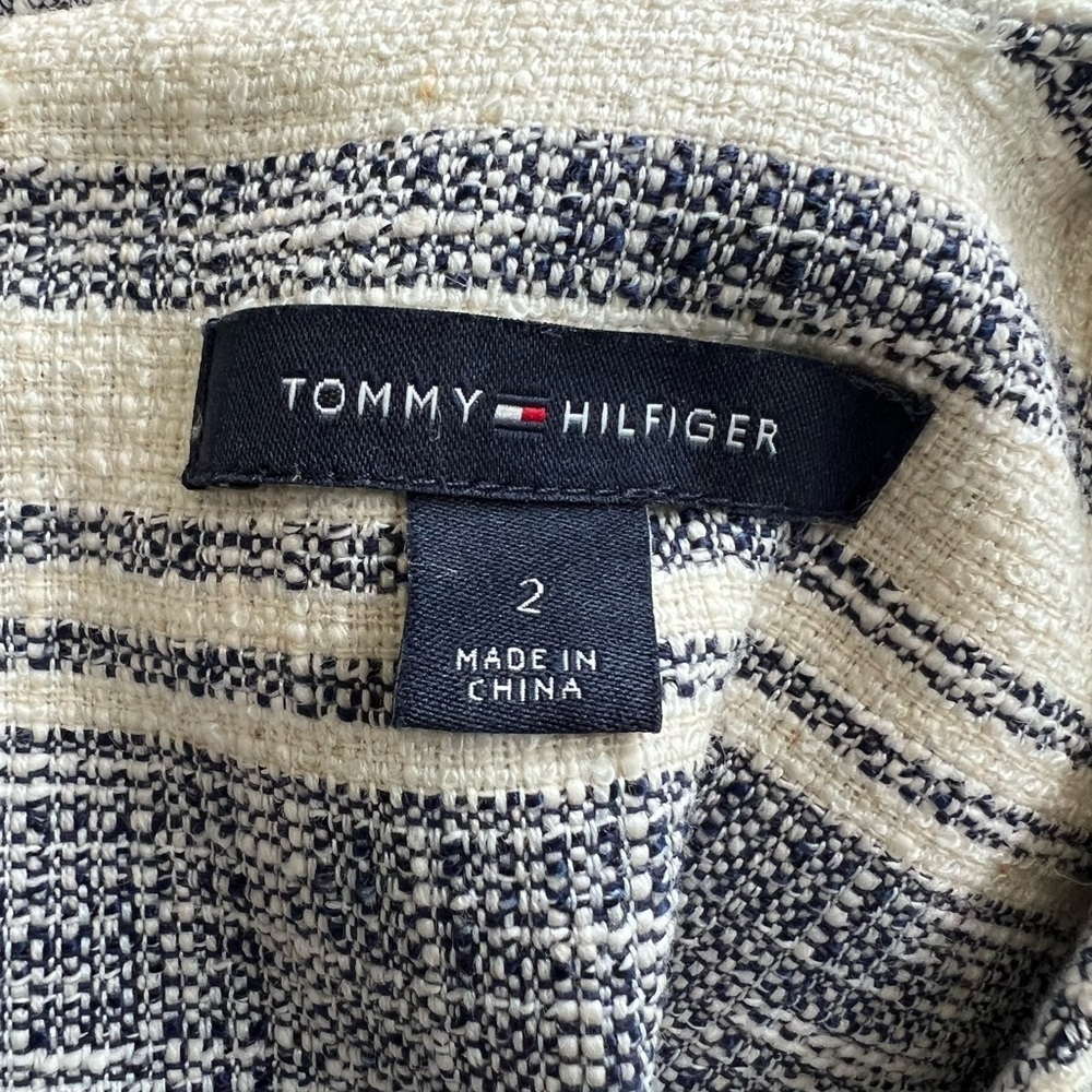 NWOT TOMMY HILFIGER Off White/Navy Sheath Midi Dress Concealed Back Zipper Sz 2 - Picture 10 of 13